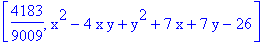 [4183/9009, x^2-4*x*y+y^2+7*x+7*y-26]